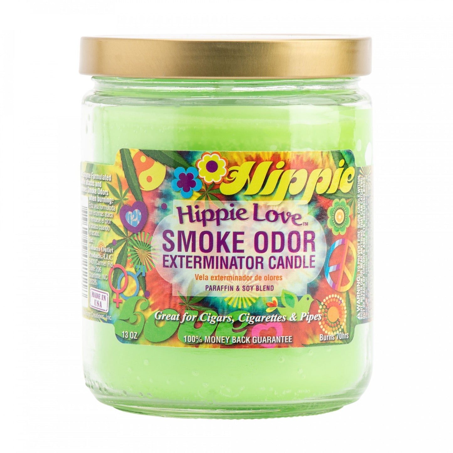 Bougie exterminatrice d'odeurs de fumée Hippie Love de 13 oz