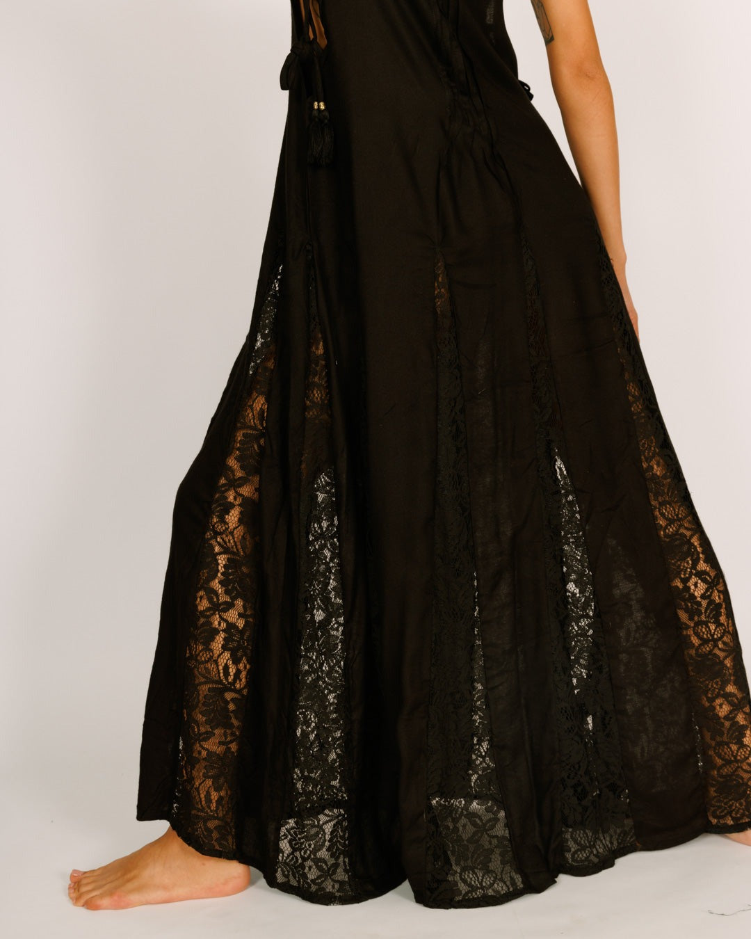 Black half-mesh maxi dress