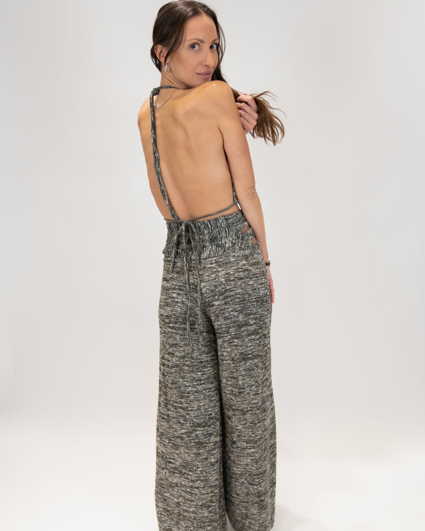 Shimmering scoop neck top and Slit Pants