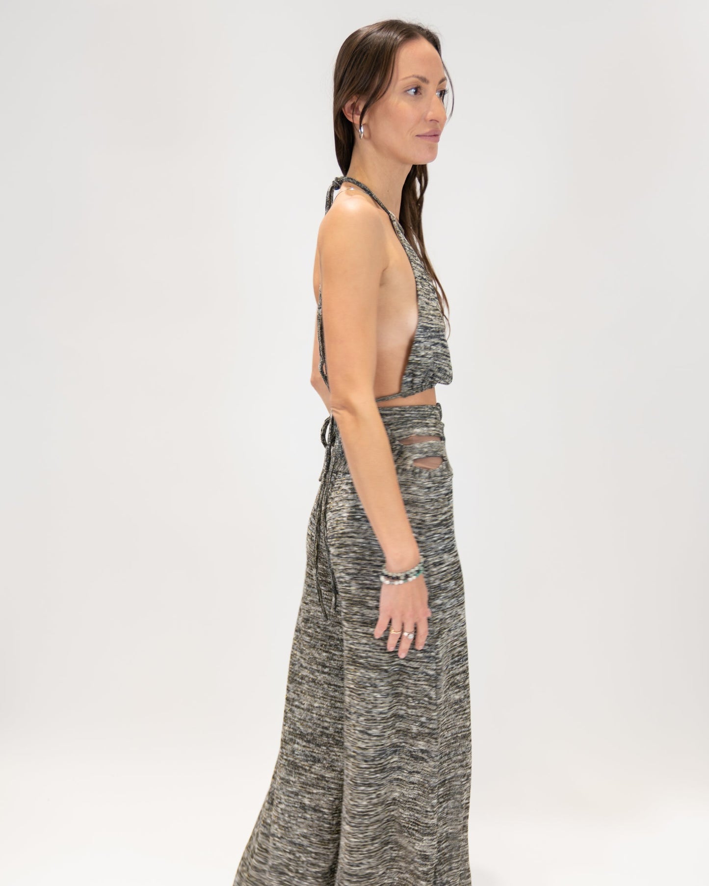Shimmering scoop neck top and Slit Pants