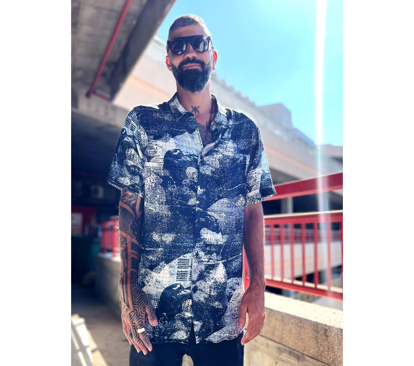 Sumo Waves Button Shirt Blue