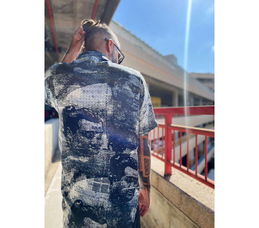 Sumo Waves Button Shirt Blue