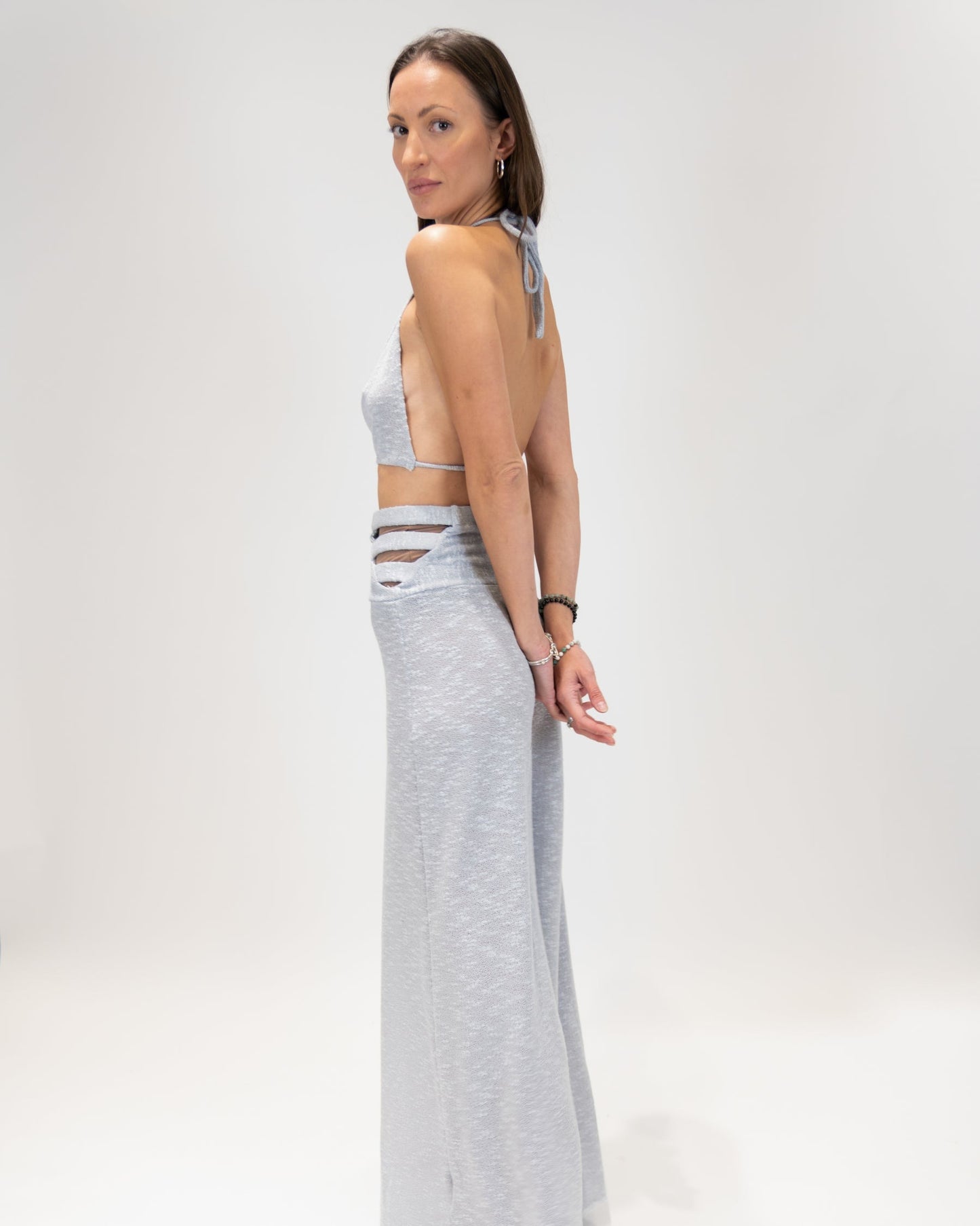Shimmering scoop neck top and Slit Pants