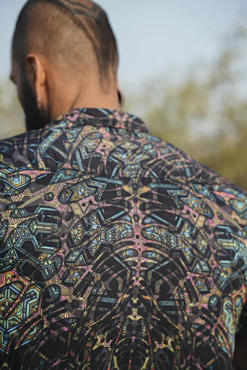 MIND FLARE | Men's Bamboo Shirts | Psychedelic Glitch Pattern Shirt
