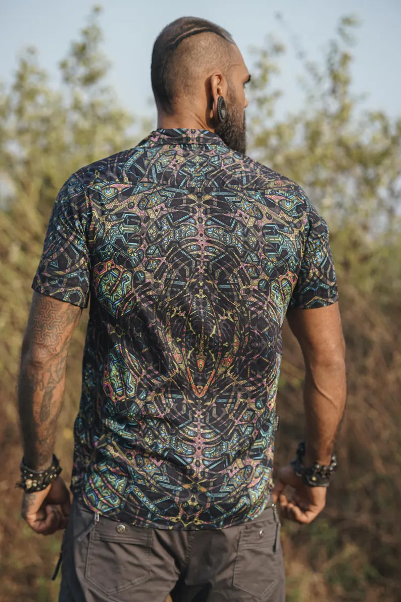 MIND FLARE | Men's Bamboo Shirts | Psychedelic Glitch Pattern Shirt
