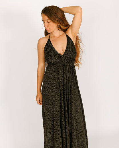 Black ruffled crepe maxi dress