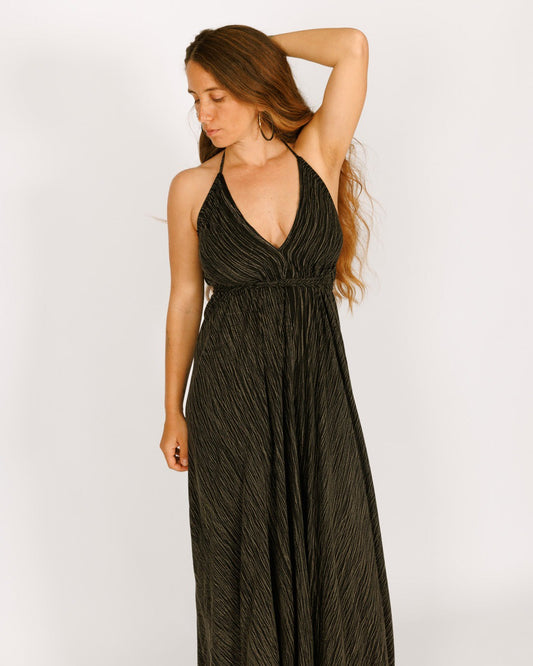 Black ruffled crepe maxi dress