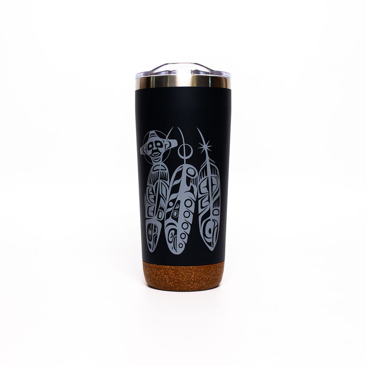 Cork Base Travel Mugs - Salmon Life Cycle (Feathers) - 20 oz