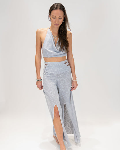 Shimmering  scoop neck top and Slit Pants
