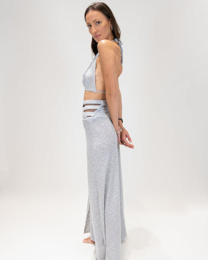 Shimmering  scoop neck top and Slit Pants