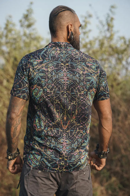 MIND FLARE | Men's Bamboo Shirts | Psychedelic Glitch Pattern Shirt