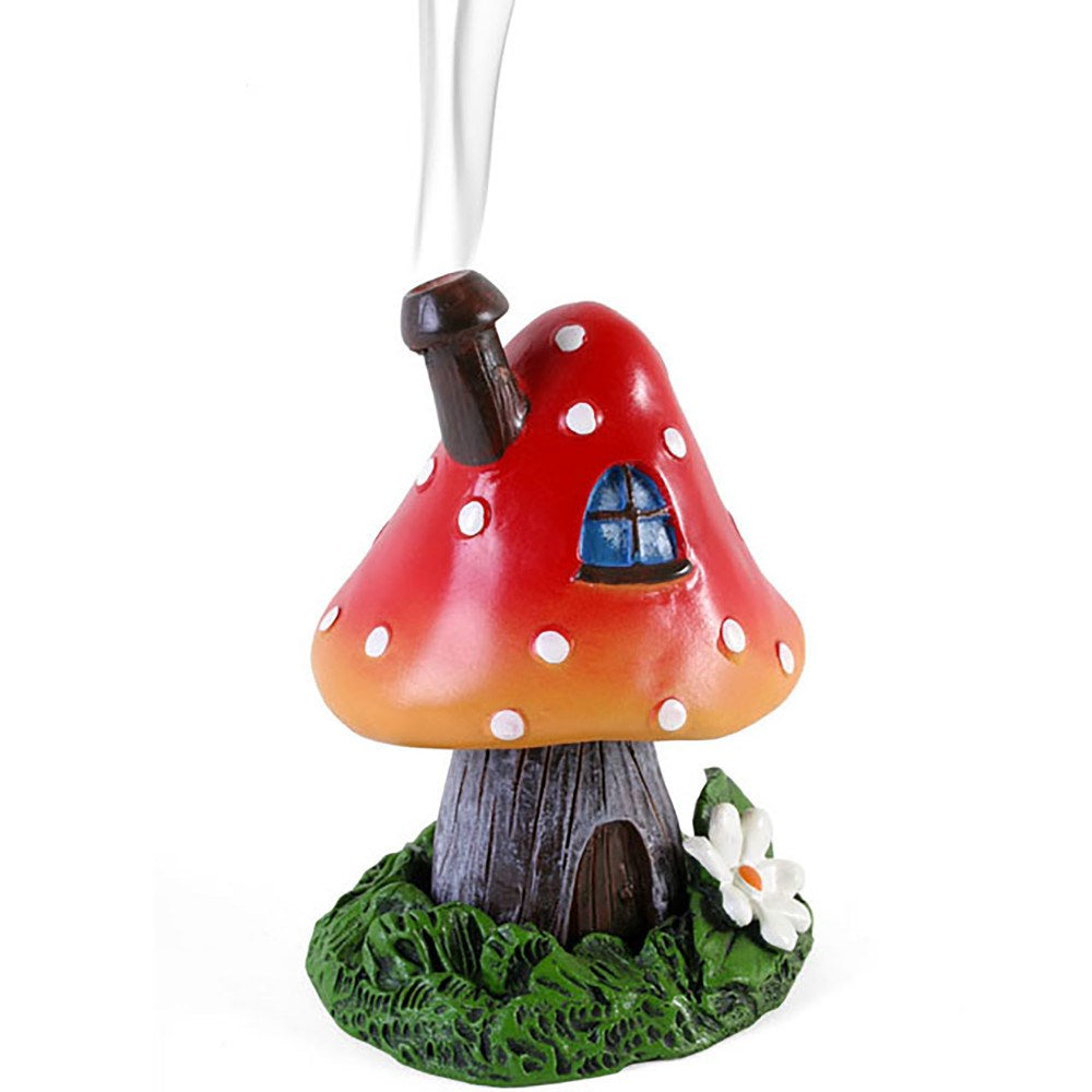 Porte-cône d'encens en forme de champignon fumant rouge