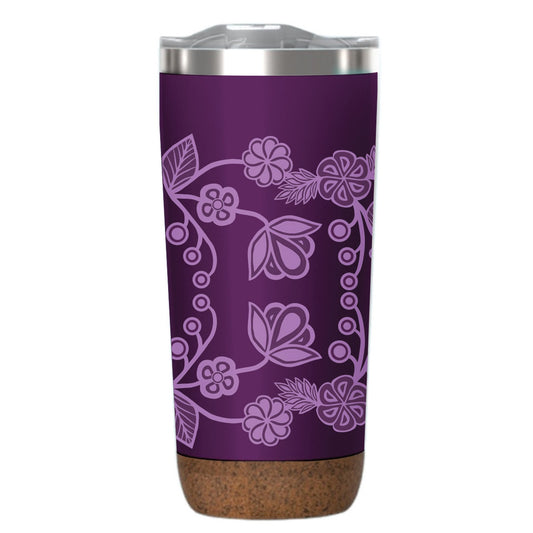 Cork Base Travel Mugs - Ojibwe Florals by Storm Angeconeb, 20oz