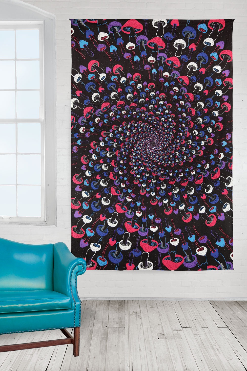 3D Glow In The Dark Shroom Spiral Tapestry 60x90